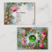 Carte De Visite ROSES & JASMINES MONOGRAMME FLORAL VERT GEM Pearl (Devant / Derrière)