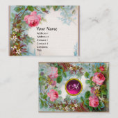 Carte De Visite ROSES & JASMINES MONOGRAMME GEM lin blanc rose (Devant / Derrière)