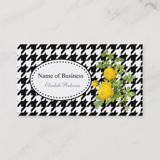 Carte De Visite Roses jaunes chics en noir et blanc (Devant)