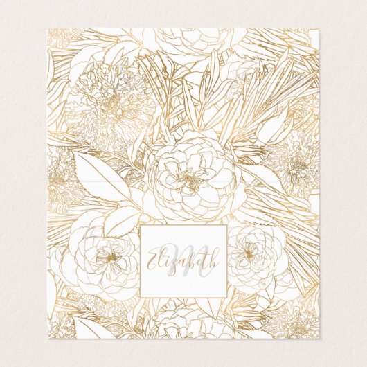 Carte De Visite Roses or tendance & Fleurs Marigold Design blanc (Extérieur déplié)