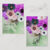CARTE DE VISITE ROSES POURGES ET FLEURS D'ANÉMONE MONOGRAMME (Devant / Derrière)