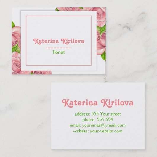 Carte De Visite Roses roses (Devant / Derrière)