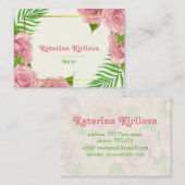 Carte De Visite Roses roses et palmiers feuilles (Devant / Derrière)
