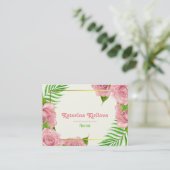 Carte De Visite Roses roses et palmiers feuilles (Debout devant)