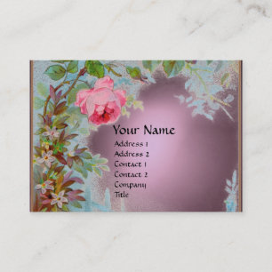CARTE DE VISITE ROSES ROSES ROSES ET JASMINES PURPLE MONOGRAMME EN