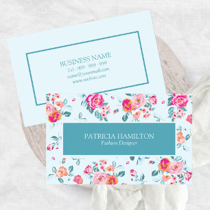 Carte De Visite Roses roses roses motif floral sur menthe vibrant