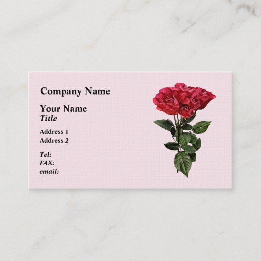 Carte De Visite Roses rouges et feuilles (Devant)