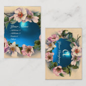 Carte De Visite Roses SAUVAGES AVEC AQUA BLEU GEM STONE MONOGRAM (Devant / Derrière)