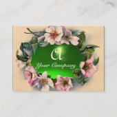 Carte De Visite Roses SAUVAGES AVEC MONOGRAMME EN PIERRE GEM VERT (Dos)