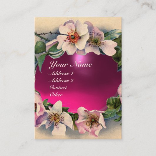 Carte De Visite Roses SAUVAGES AVEC ROSE FUCHSIA GEM STONE MONOGRA (Devant)