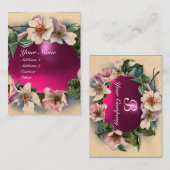 Carte De Visite Roses SAUVAGES AVEC ROSE FUCHSIA GEM STONE MONOGRA (Devant / Derrière)