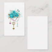 Carte De Visite Roses turquoise avec touches (Devant / Derrière)