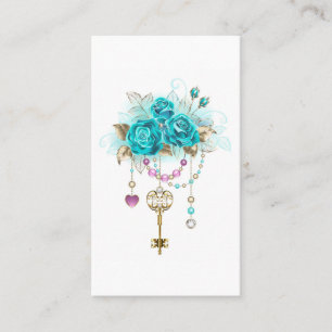 Carte De Visite Roses turquoise avec touches