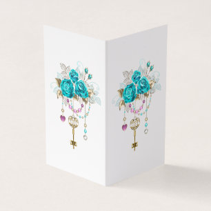 Carte De Visite Roses turquoise avec touches