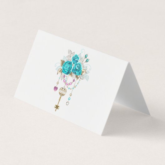 Carte De Visite Roses turquoise avec touches (Devant)