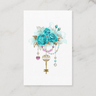 Carte De Visite Roses turquoise avec touches