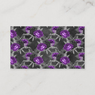 Carte De Visite Roses Violettes Noires Feuilles d'Argent Jardin So