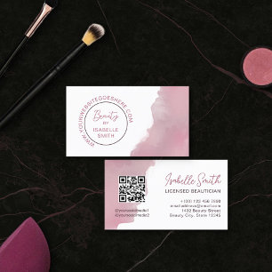 Carte De Visite Rosewood rose Aquarelle élégant Cercle QR Code