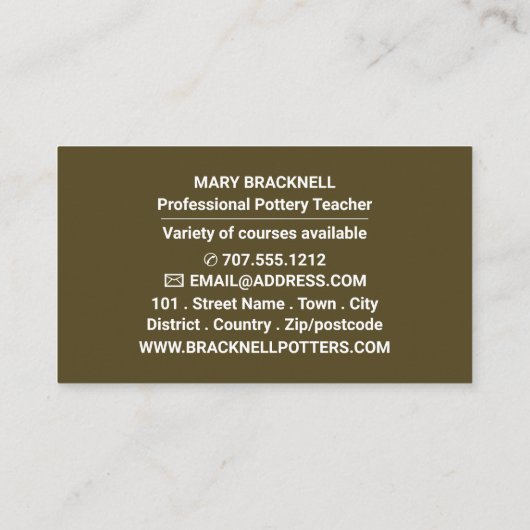 Carte De Visite Roue de Potter, Cours de Poterie, Potters (Dos)