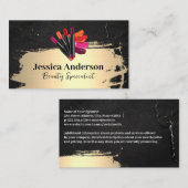 Carte De Visite Rouge à lèvre | Or brossé | Marbre noir (Devant / Derrière)