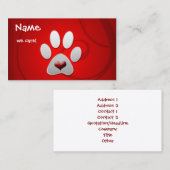 Carte De Visite Rouge Argent Paw Heart Pet (Devant / Derrière)