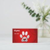 Carte De Visite Rouge Argent Paw Heart Pet (Debout devant)