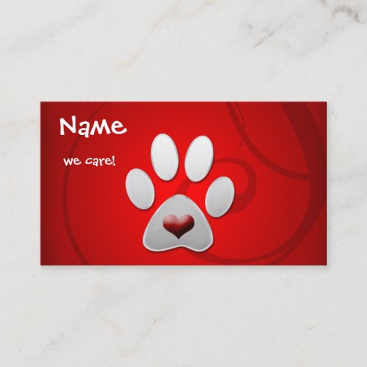 Carte De Visite Rouge Argent Paw Heart Pet (Devant)