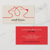 Carte De Visite Rouge Beige Linear Logo Chien Chat Animal (Devant / Derrière)