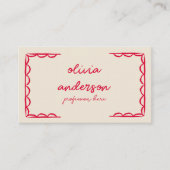 Carte De Visite Rouge Beige Rétro Main Écrite Boho Fille (Devant)