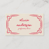 Carte De Visite Rouge Beige Rétro, manuscrit tiré Unique Girly (Devant)