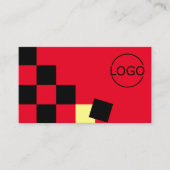 Carte De Visite Rouge Black Chessboard Jaune avec logo et photo (Devant)