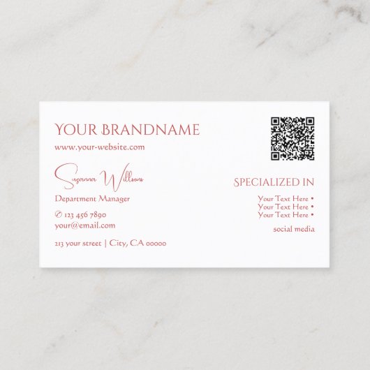 Carte De Visite Rouge blanc clair classique avec monogramme et cod (Dos)