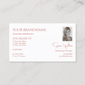 Carte De Visite Rouge blanc clair classique avec Monogramme et pho (Dos)