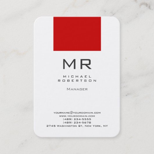 Carte de visite rouge blanc du coin arrondi de Chu (Devant)