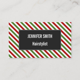 Carte de visite rouge, blanc et vert de motif rayé