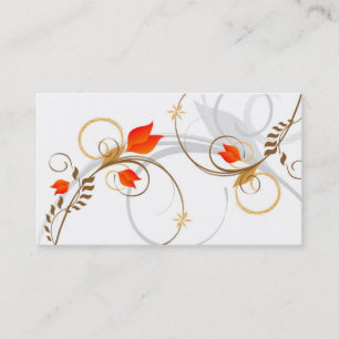 Carte de visite rouge blanc floral chic