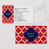 Carte De Visite Rouge, Blanc Marocain #5 Marine 3 Monogramme initi (Devant / Derrière)