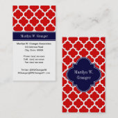 Carte De Visite Rouge Blanc Marocain #5 Marine Nom bleu Monogramme (Devant / Derrière)