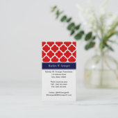 Carte De Visite Rouge Blanc Marocain #5 Marine Nom bleu Monogramme (Debout devant)