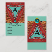 CARTE DE VISITE ROUGE BLEU MONOGRAMME TRIANGLE GÉOMÉTRIQUE ABSTRAI (Devant / Derrière)