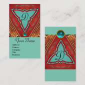 CARTE DE VISITE ROUGE BLEU MONOGRAMME TRIANGLE GÉOMÉTRIQUE ABSTRAI (Devant / Derrière)