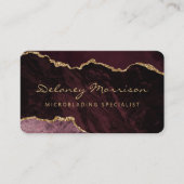 Carte De Visite Rouge Bourgogne Or Agate Microblading Arrondi (Devant)