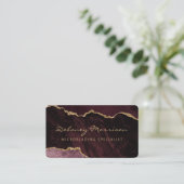 Carte De Visite Rouge Bourgogne Or Agate Microblading Arrondi (Debout devant)