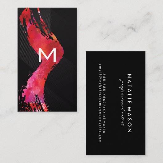 Carte De Visite Rouge brossé | Monogramme (Devant / Derrière)