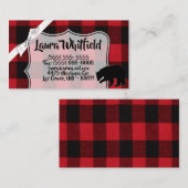 Carte de visite Rouge Buffalo Plaid Ours Noir (Devant / Derrière)