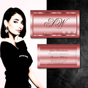 Carte De Visite Rouge chatoyant de luxe avec diamants et monogramm