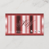 Carte De Visite Rouge chatoyant de luxe avec diamants et monogramm (Devant)