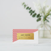 Carte De Visite Rouge Chic Blancs Faux Or Métallique (Debout devant)