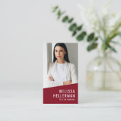 Carte De Visite Rouge Contemporain Photo QR Code Logo Vertical (Debout devant)