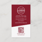 Carte De Visite Rouge Contemporain Photo QR Code Logo Vertical (Dos)